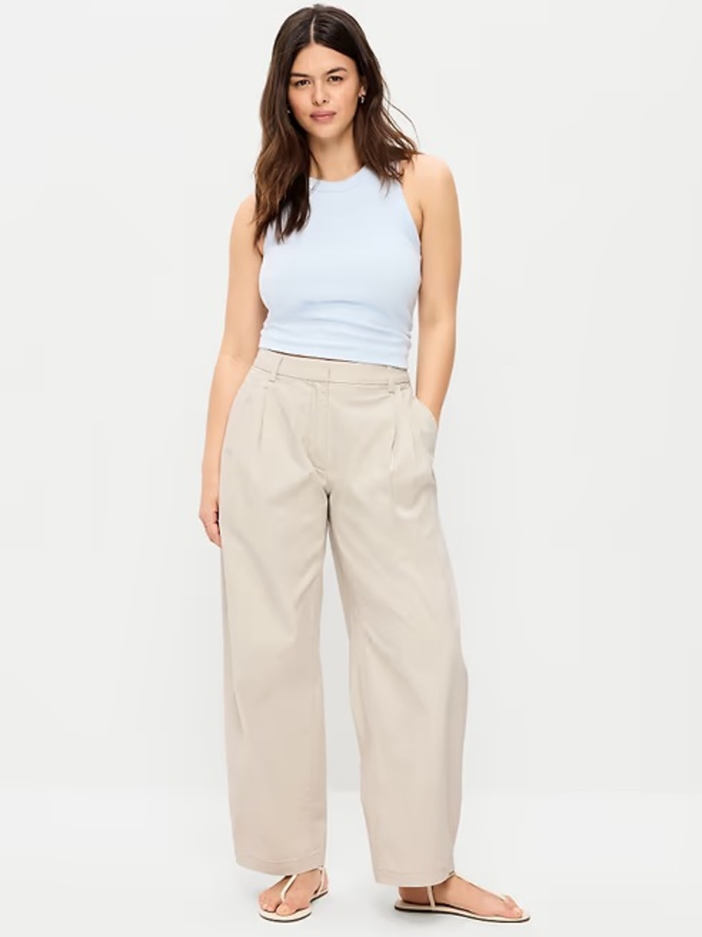 High-Waisted Twill Barrel-Leg Pants